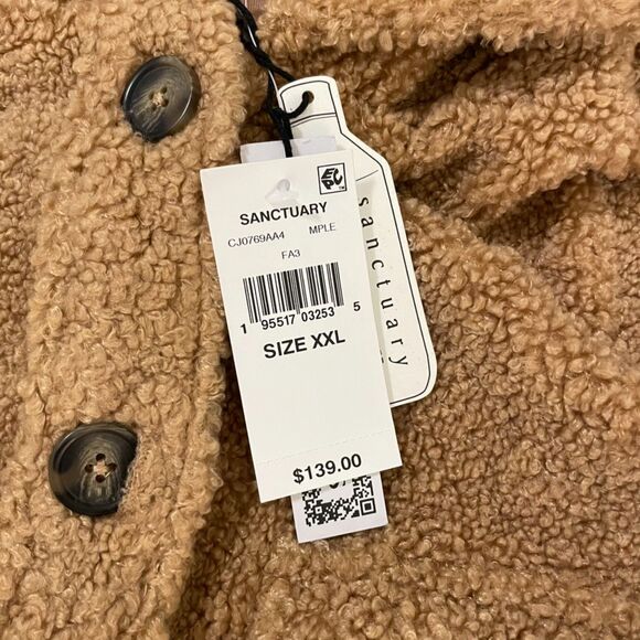 NWT - Sanctuary Teddy Fleece Hooded Jacket, size XXL, brown. - Picture 5 of 11